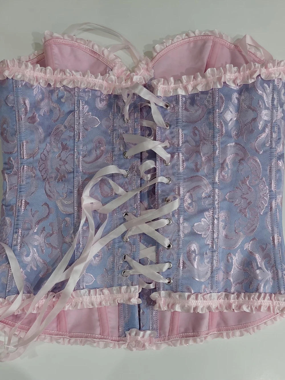 SHEIN Lavender Brocade Corset with Pink Trim